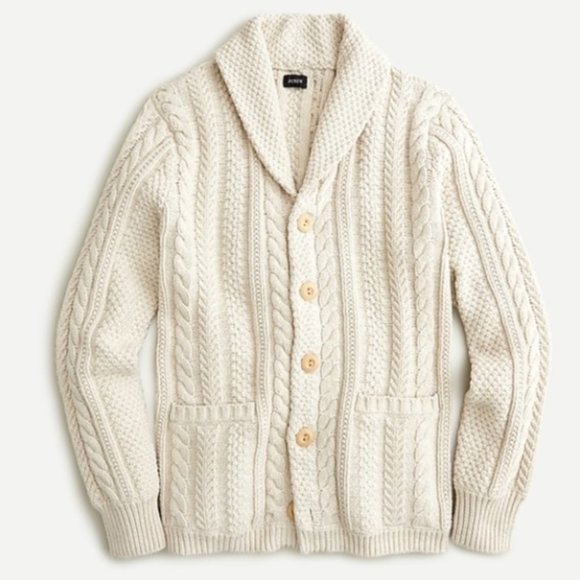 J.Crew Cotton Cable-Knit Grandpa Chunky Shawl Cardigan Sweater XS - Picture 1 of 3